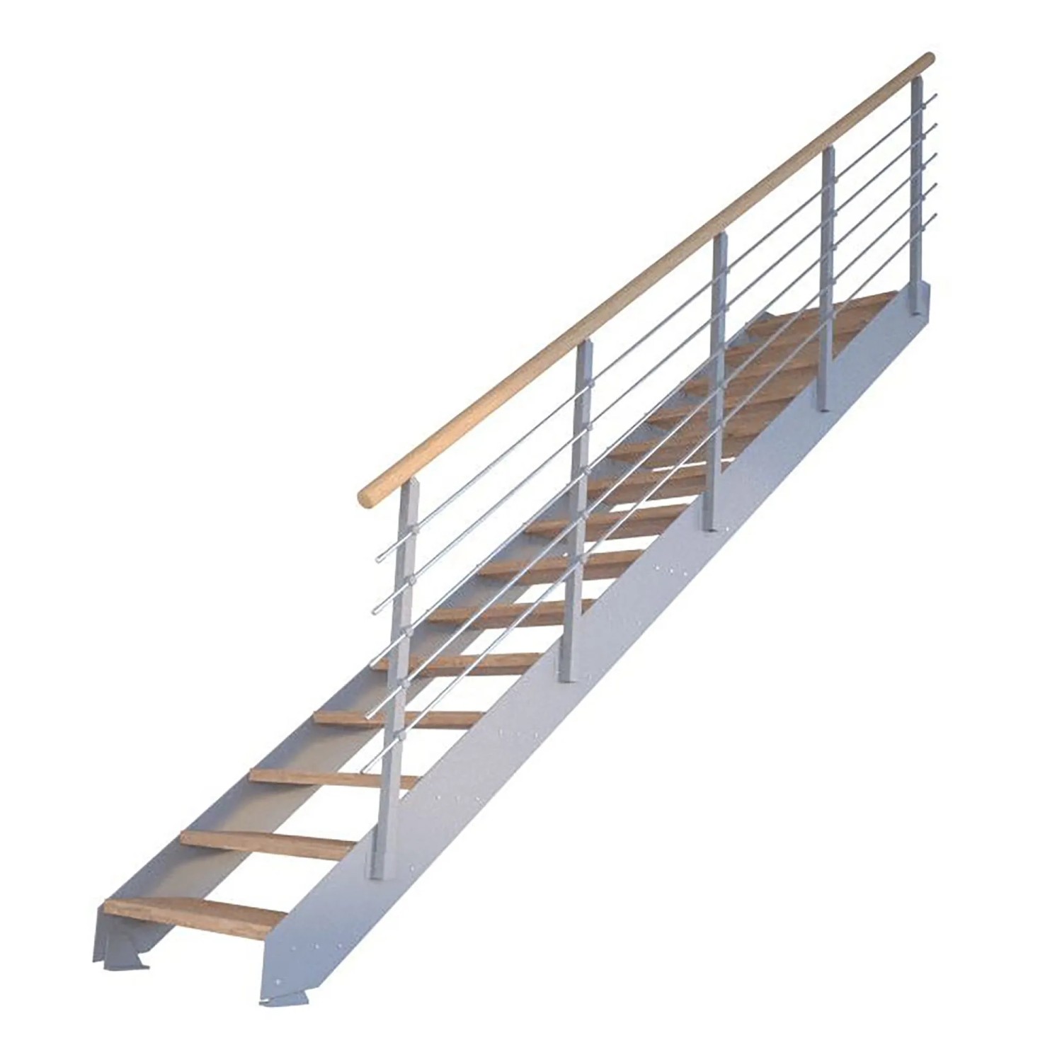 Treppe Kos 12 Stufen Eiche Geölt 85 cm Metallgeländer Grau FSC®_2