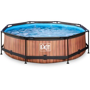 Exit Stahlrahmenpool-Set Wood, Ø 300 cm, Holzoptik, runder Aufstellpool mit Stahlrahmen und Filterpumpe.