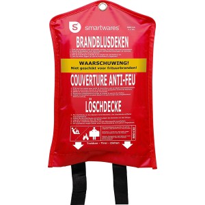 Rote Smartwares Feuerlöschdecke 1x1m im Beutel, Brandschutz für Küche & Haushalt.