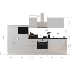 Respekta Küchenzeile Elisabeth RS340WWH, 340 cm, Weiß, mit E-Geräten und Spüle. Komplett montierte Einbauküche.