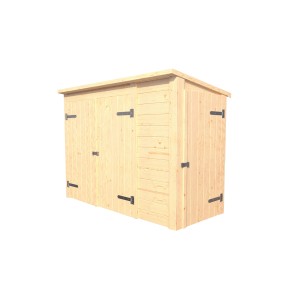 Weka Gartenschrank Multibox mit Regalsystem aus naturbelassenem Holz mit zwei Türen.