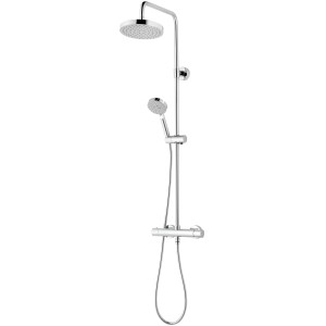Verchromtes Schulte ExpressPlus Duschsystem Rain III mit Thermostat, Kopf- und Handbrause.