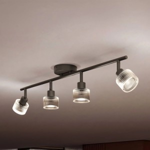 Philips Horen LED-Spot, 4-flammig, schwarz, aus Metall und Glas, schwenkbar für Wand/Decke.