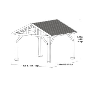 Skizze des Westmann Holz Pavillon Yukon mit Maßen, Gartenlaube mit Aluminiumdach.