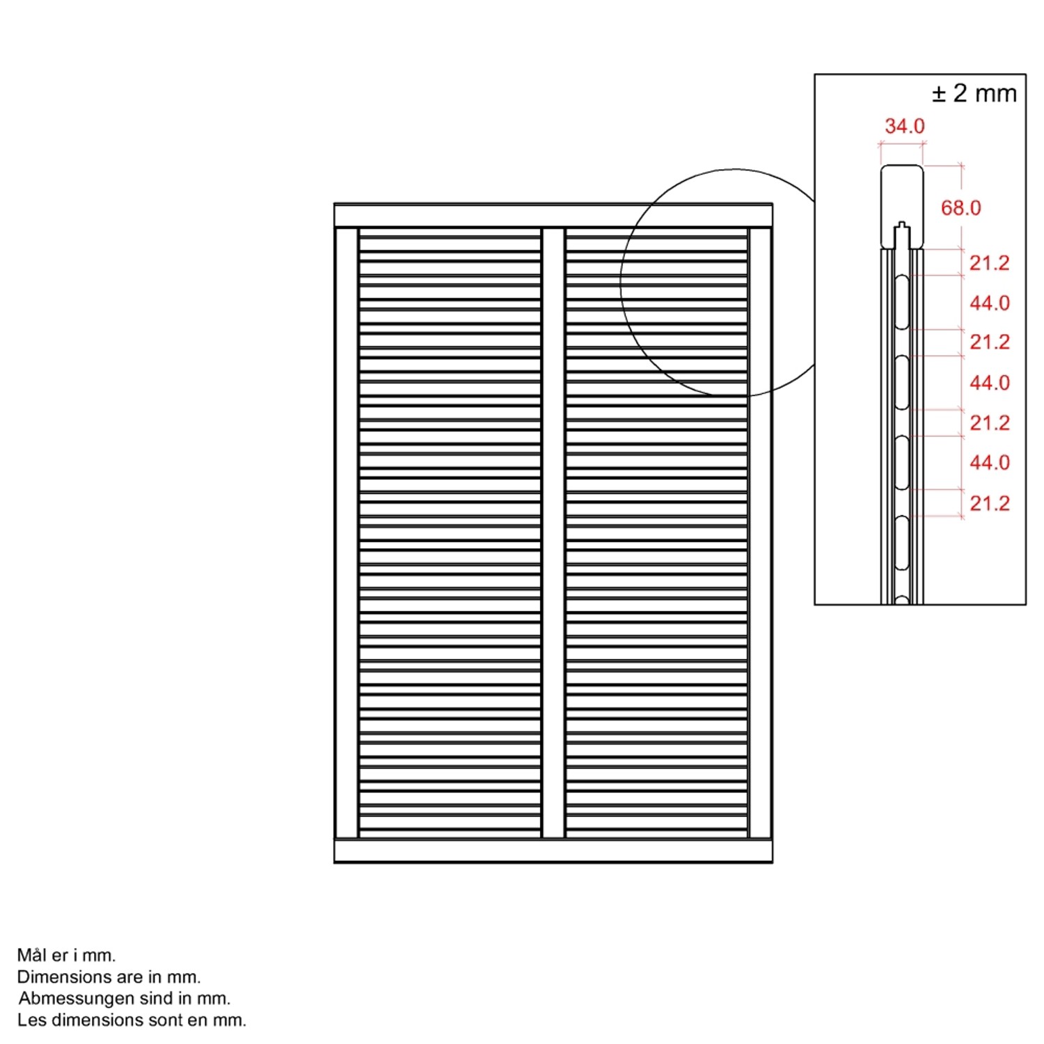 Schwarz lackierter Sichtschutzzaun Harmoni aus Nadelholz, 120x180cm, Detailzeichnung mit Maßangaben.