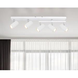 Weißer Globo Strahler Robby, 5-flammig, für GU10 Leuchtmittel, moderner Spot für Deckenmontage.