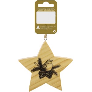 Weihnachtlicher Deko-Stern aus Holz mit Vogelmotiv, Ø 10 cm.