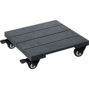 Eckiger, geriffelter Pflanzenroller aus WPC in Anthrazit mit Rollen und Feststellbremse.