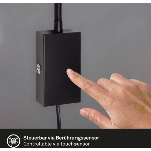 Schwarze Briloner LED-Bettleuchte Tusi mit Touch-Funktion und Flexarm.