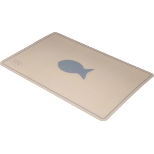 Beiges Heim Banbury Platzdeckchen (45x30cm) mit blauem Fisch-Motiv für Katzennapf & -tränke.