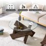 okwish Couchtisch mit Glasplatte und Kreuzgestell für Wohnzimmer 79x79x45 cm Braun_8