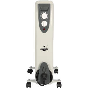 Weißer El Fuego Ölradiator mit 11 Rippen, mobil mit Rollen, für elektrische Heizung.