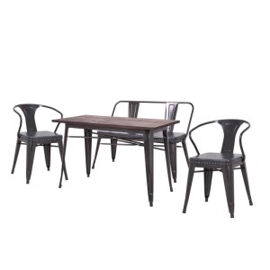 Esszimmer-Set, 4-teilig: Tisch mit Holzplatte, Sitzbank und zwei Stühle in Grau.