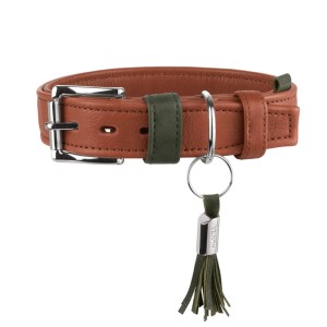 Hunter Hundehalsband Portofino, Größe S, 45 cm, in Cognac/Oliv mit Zierquaste.