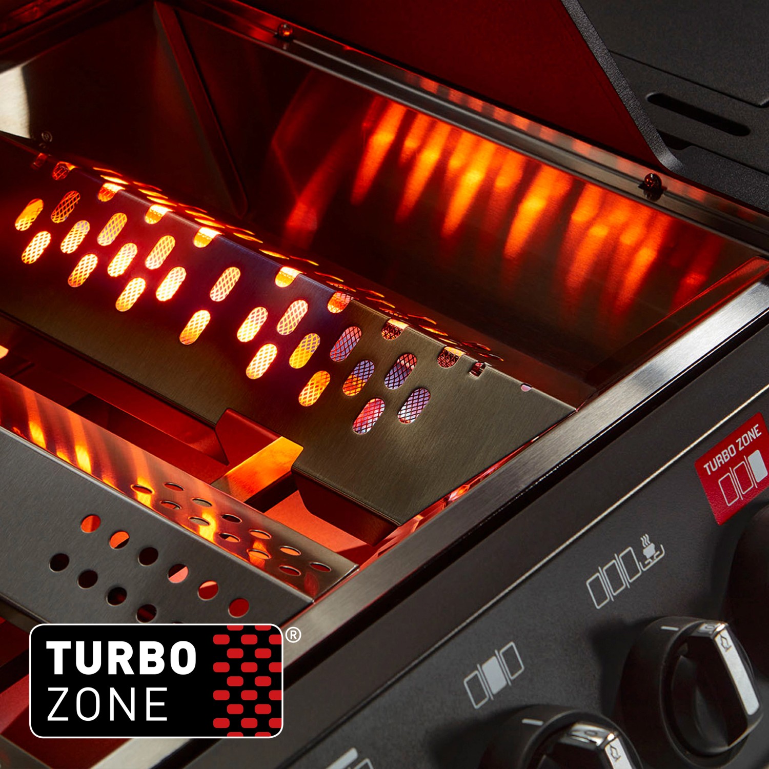Detailaufnahme: Enders Gasgrill Monroe Pro 3 mit aktivierter Turbo Zone. Grill mit hoher Hitze.