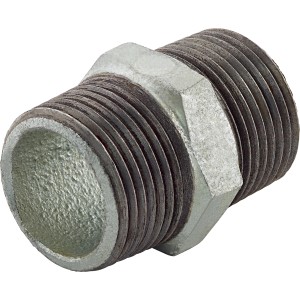 Fitting 21 mm (R 1/2) aus Temperguss, verzinkt, mit Außengewinde zur Rohrverbindung.