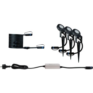 Paulmann LED-Gartenstrahler Sting Plug & Shine Set, 3 Spots, insektenfreundlich, mit Trafo und Kabel.