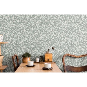 Graue Marburg Vliestapete mit modernem Blattmotiv im floralen Design an einer Wand.