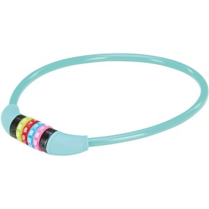 Türkisfarbenes Prophete Kinder-Zahlen-Kabelschloss, 650 mm lang, mit farbigen Zahlenringen.