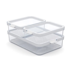 Rotho Kühlschrankorganizer Cauma, 3-teiliges Set aus transparentem Kunststoff mit Deckel und Abtropfeinsatz.