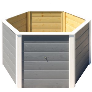 Graues Weka Elementhochbeet 669, 6-Eck, 143x120x68,5 cm. Holzhochbeet mit Wühlmausschutz.