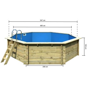 Karibu Holzpool 3 Classic Variante A KDI mit Leiter und blauer Innenfolie.