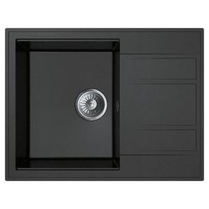 Miló Einbauspüle Luxuria 65 Graphit aus Granitverbundstoff, eckiges Becken mit Abtropffläche.