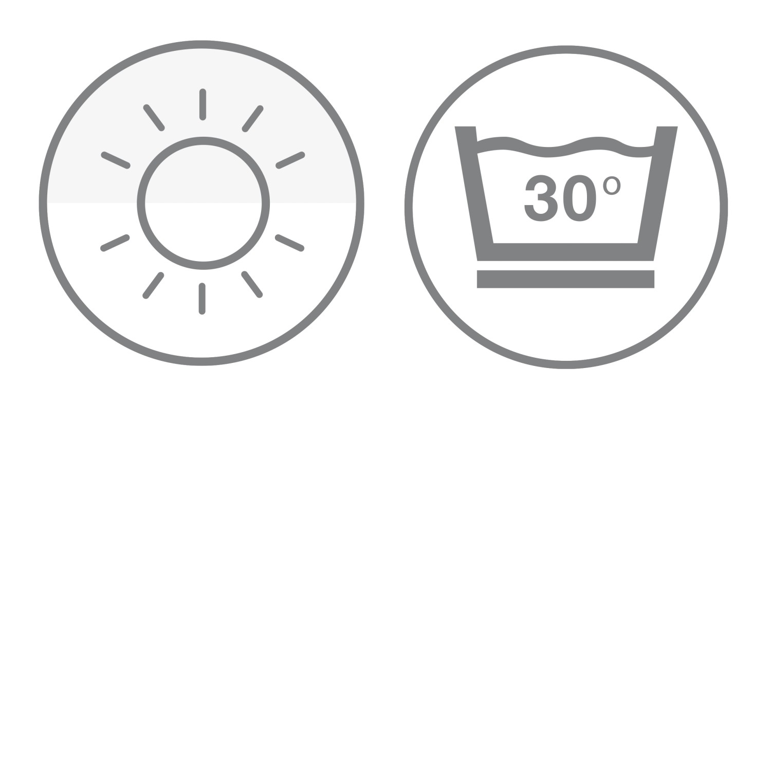 Pflegehinweise für Gardinia EasyFix Raffrollo: Sonnenschutz und 30°C Wäsche.