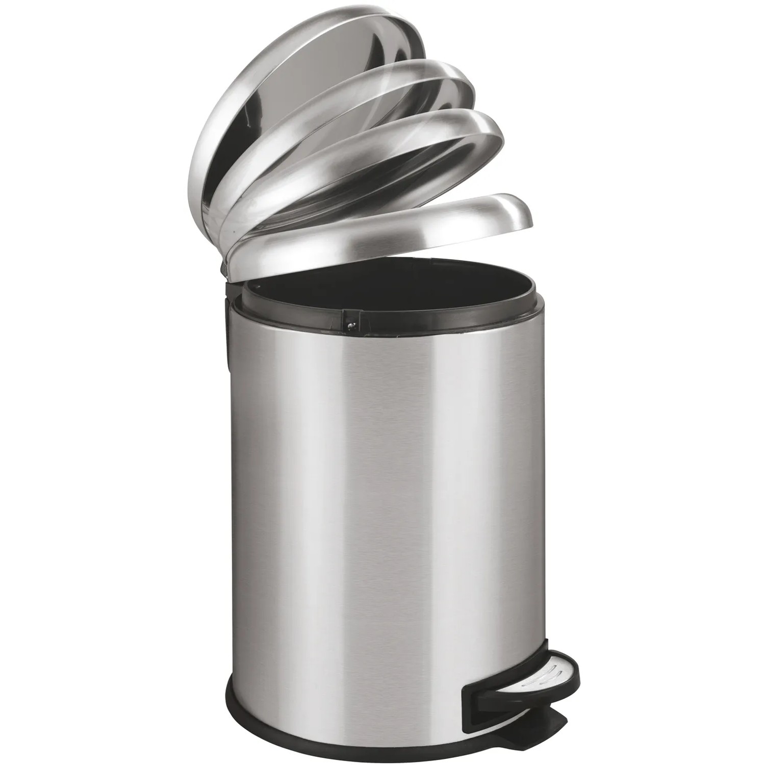 Wenko Tret-Mülleimer Leman, 20 l, Edelstahl mit geöffnetem Deckel.