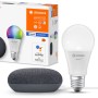 Ledvance Smart Home Set mit Google Nest Mini und farbwechselnder LED Lampe.