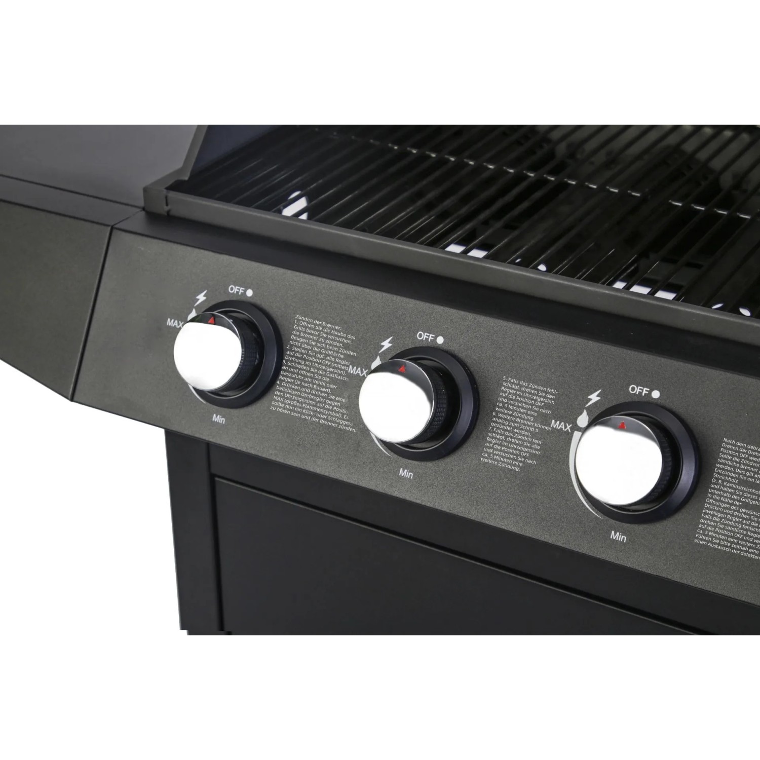 Detailaufnahme: El Fuego Gasgrill San Angelo mit 3 Brennern und Reglern.