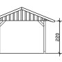 Technische Zeichnung: Skan Holz Carport Schwarzwald Eiche, Maße 424x600 cm, Satteldach mit Lattung.