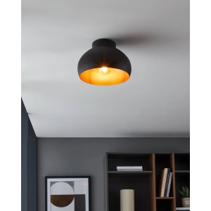 Schwarze Eglo Deckenleuchte Mogano mit kupferfarbener Innenseite, 1-flammig.