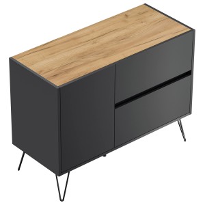 Posseik Sideboard Industrial S, 100 cm, Grafit/Eiche, mit 2 Schubladen und 1 Tür.