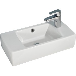 Weißes Pelipal Keramik Handwaschbecken, 50 cm breit, mit Armatur.