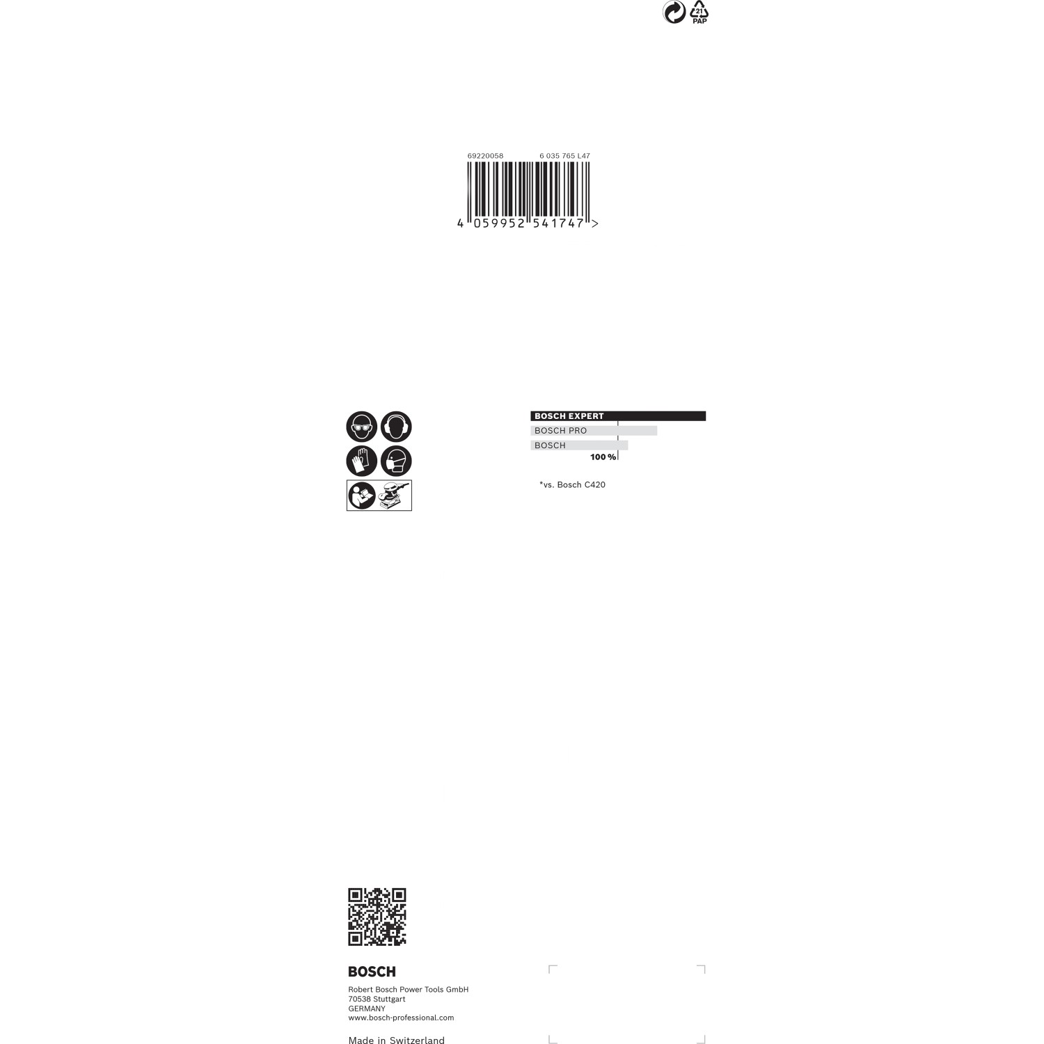 Verpackung Bosch Expert Schleifblatt C470, 93x230mm, K120, 10 Stück, Zubehör für Schwingschleifer.