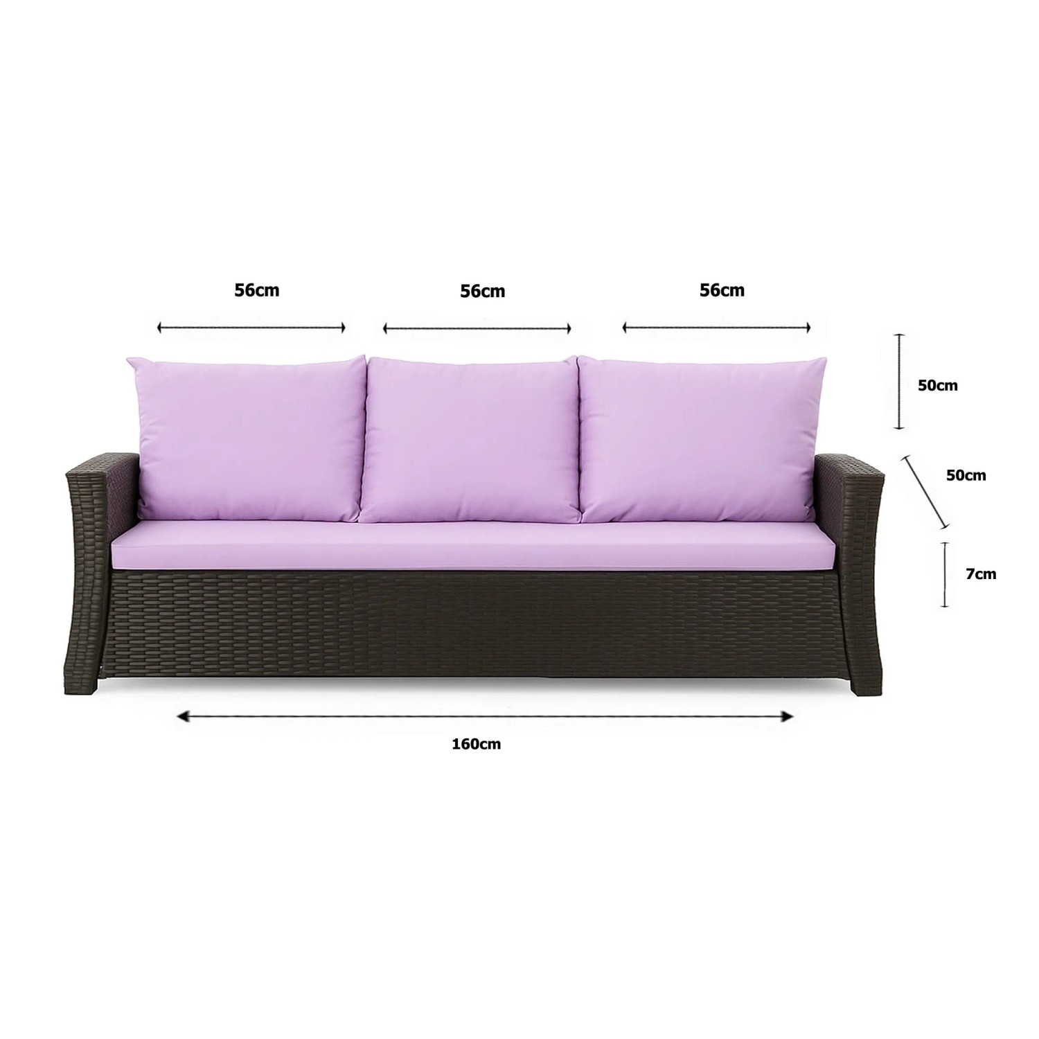 Setgarden Gartenkissen für Polyrattan-Möbel, 160x50x50 cm, lila, für 3-Sitzer Gartensofa.