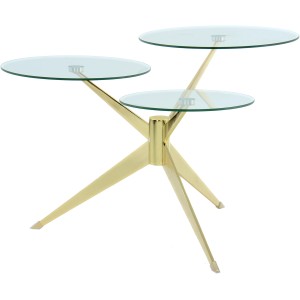 Moderner Kayoom Beistelltisch Triplet in Gold mit drei Glasplatten, 75x60x46 cm.