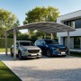 Ximax Carport Portoforte-60 M Edelstahl-Look für zwei Autos, gebogene Dachform.
