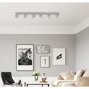 Nickel matter Globo Strahler Robby, 6-flammig, für GU10 Leuchtmittel, im Wohnraum.