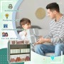 ZONEKIZ Kinderzimmerregal aus hellgrünem MDF mit Vliesstoff-Boxen, Bären- & Bergdesign für Spielzeug.