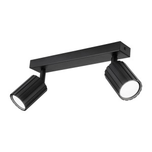 Schwarze Lamkur Deckenleuchte Prisma, 2-flammig, mit geriffelten Lampenschirmen. Ideal als Spot.