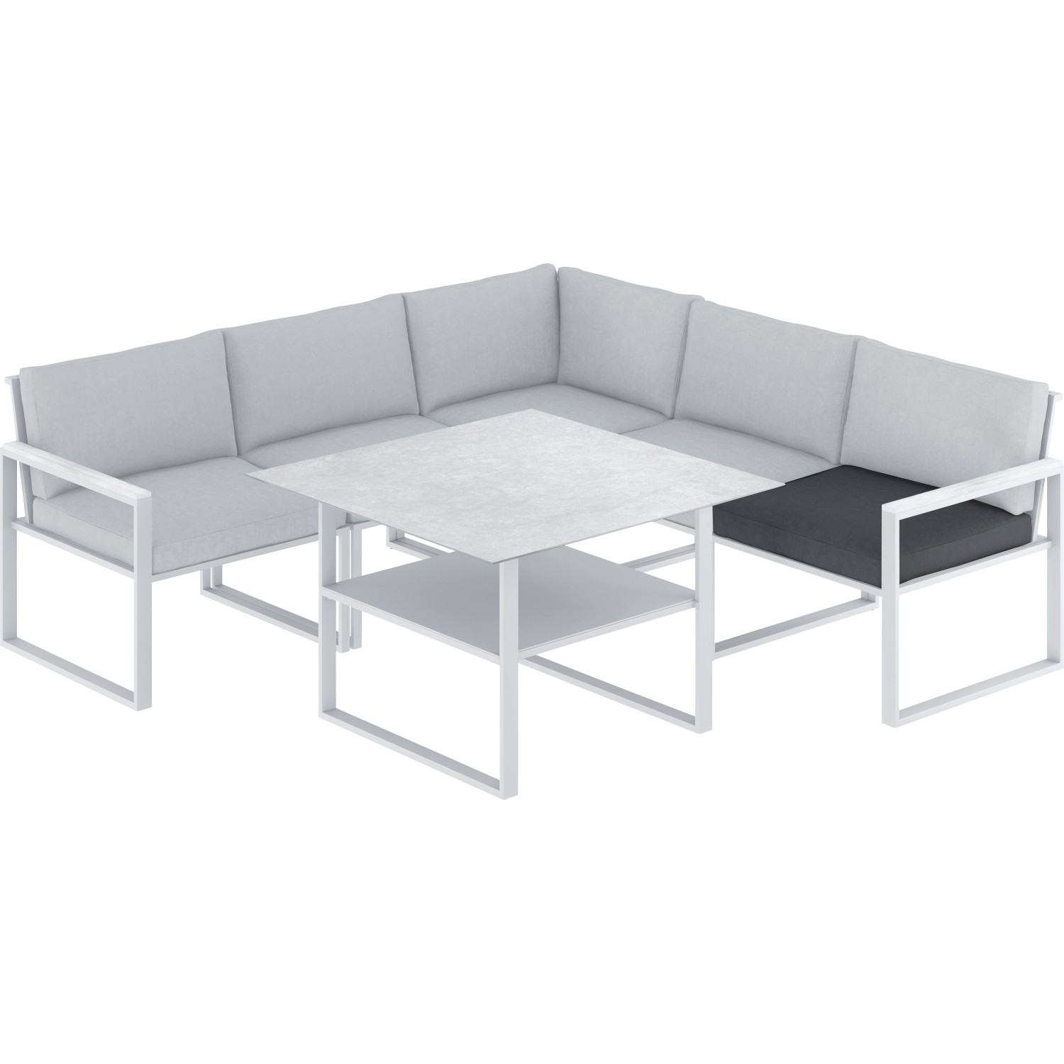 Schwarzes Ersatz-Sitzkissen für Piegan Eck-Dining-Set auf Gartenmöbel-Set.