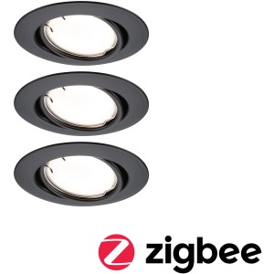 Paulmann LED Einbaustrahler Set, 3 runde, schwarze Spots mit Zigbee Smart Home Funktion.