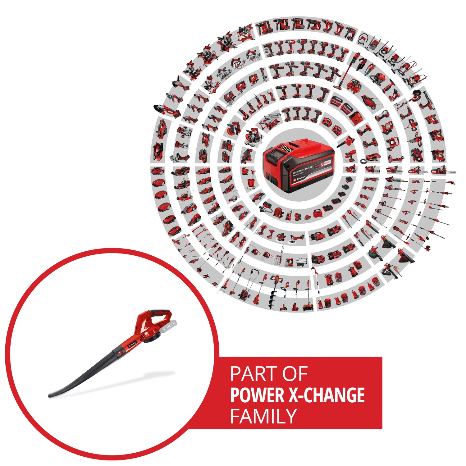 Einhell Akku-Laubbläser GC-CL 18 Li E Solo, Teil der Power X-Change Familie.