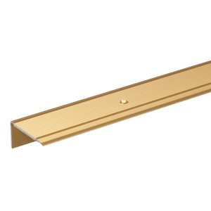 Goldenes Treppenkantenprofil aus Aluminium, L-Form, 23x45x2000 mm.