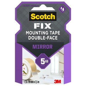 Scotch-Fix Spiegelmontageband, 19mm x 1,5m, weiß, für feuchte Umgebungen, bis 5kg Tragkraft.