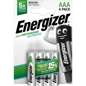 Energizer Akku Extreme AAA, 4er-Pack, 800 mAh, wiederaufladbar.