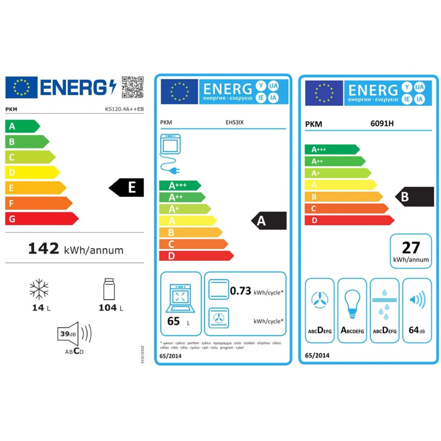 Energieeffizienzlabel für Kühlschrank, Herd und Dunstabzugshaube der Flex-Well Lucca Küchenzeile.