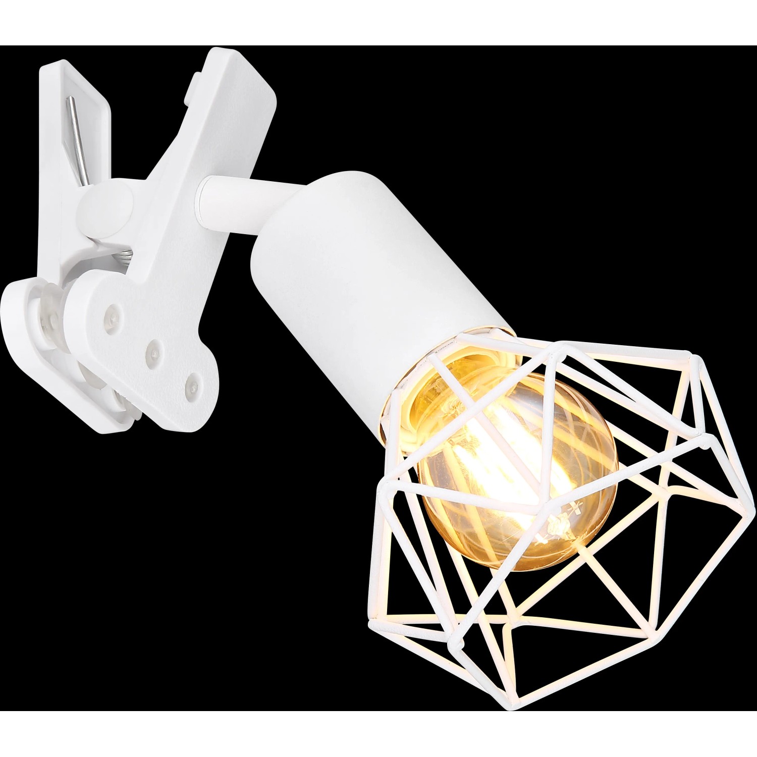 Weißer Globo Klemmstrahler Xara I mit Metallgeflecht-Schirm. Moderne Klemmleuchte für flexible Beleuchtung.